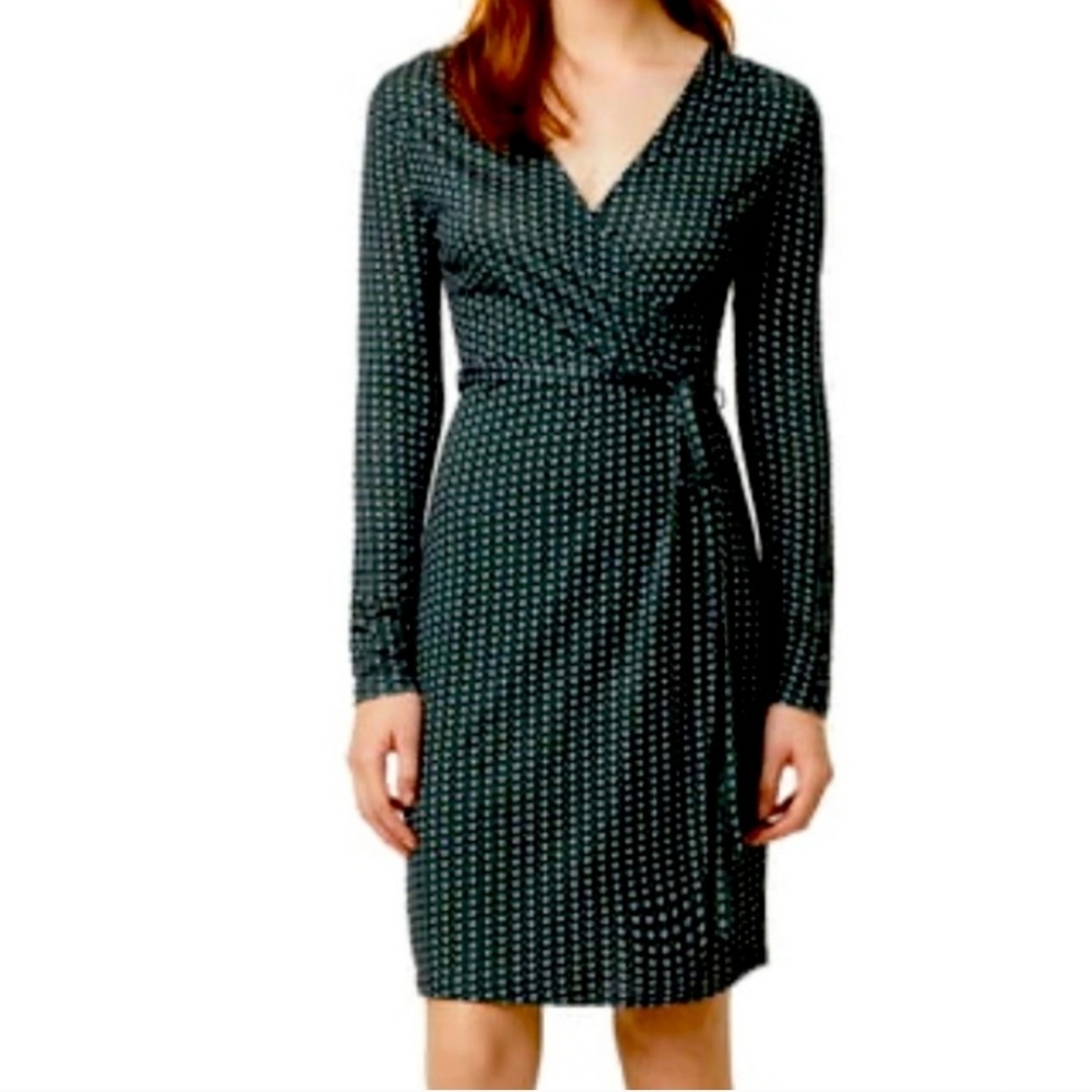 French Connection dark green print wrap dress NWT